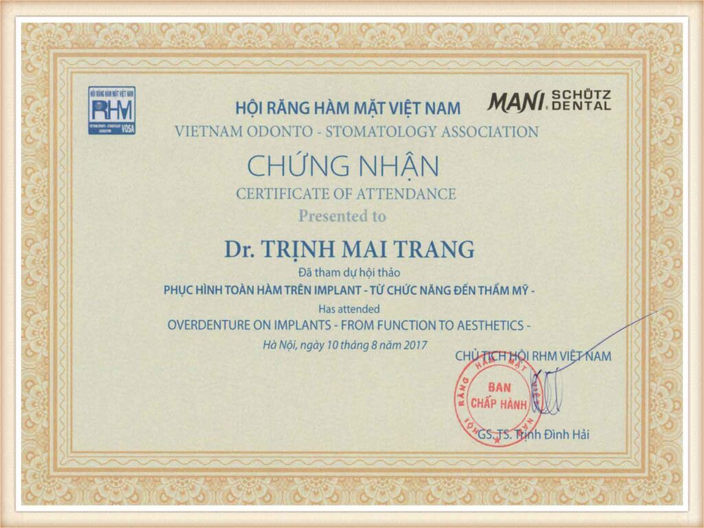 Chứng nhận Overdenture on Implants - From Function to Aesthetics Vietnam
