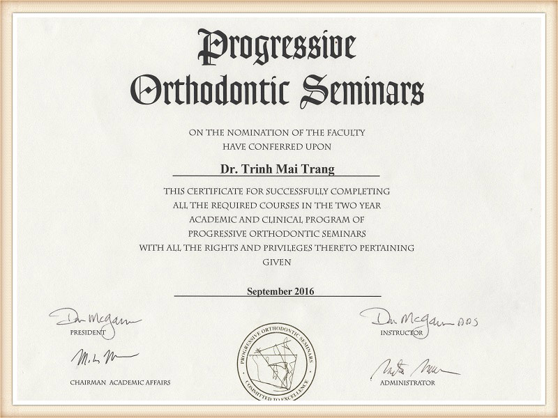 Chứng nhận Progressive Orthodontic Seminars